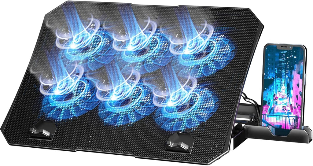 Laptop Cooling Pad for 12-15.6 Inch, 6 Cooler Fans with Blue Lights, Laptop Cooling Stand with 2 USB Ports (Blue)