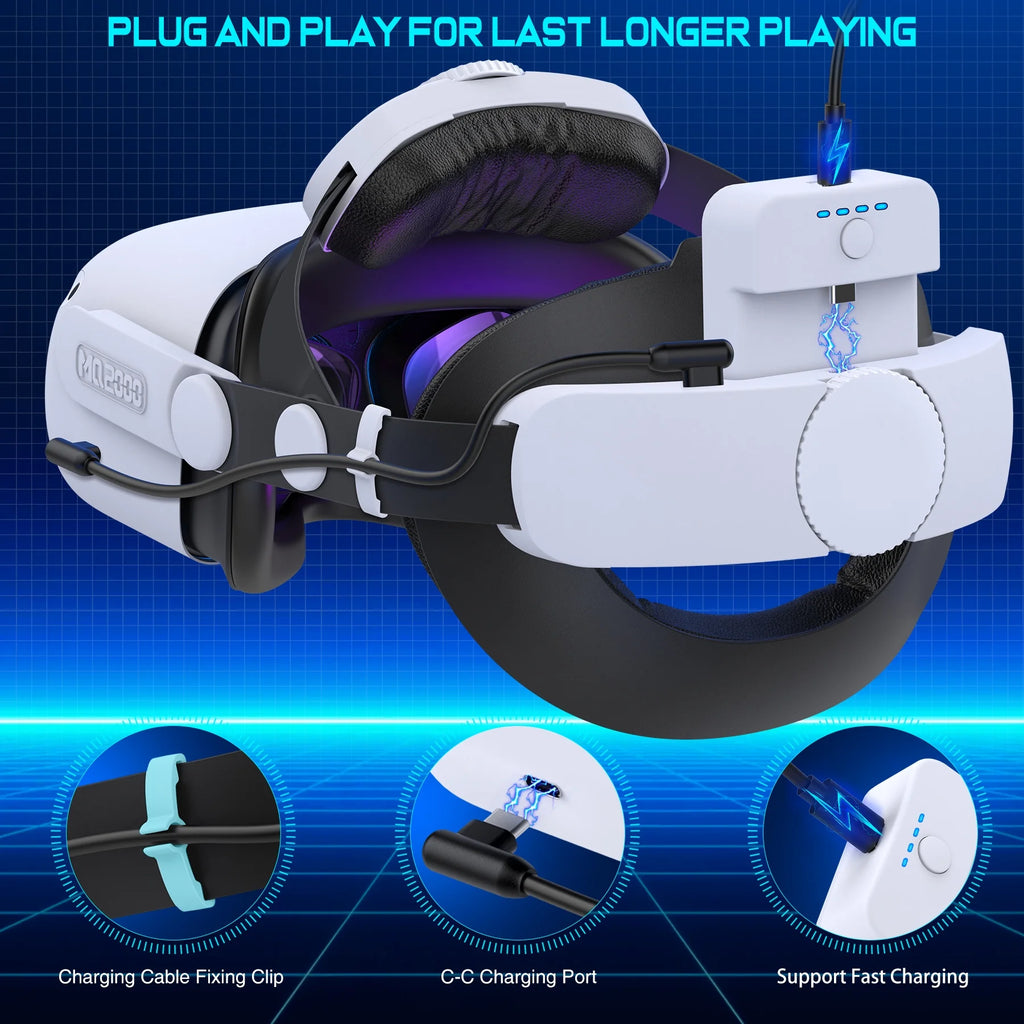 Adjustable Head Strap for Meta Quest 3/2/3S with 7500Mah Rechargeable Battery Pack