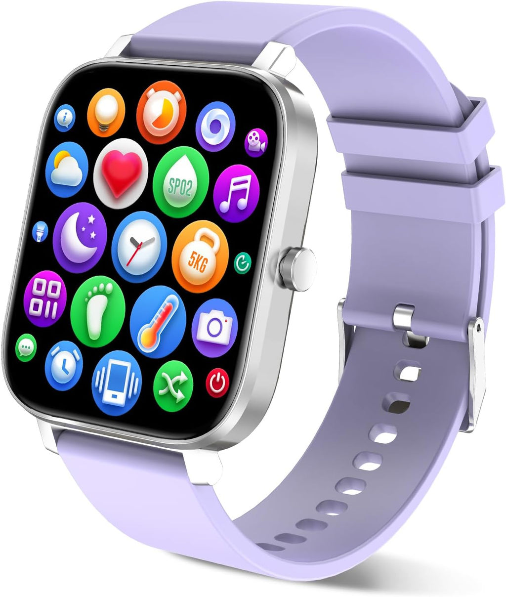 Smart Watch for Men Women Compatible with Iphone Samsung Android Phone 1.69 Inch Full Touch Screen IP68 Waterproof Bluetooh Fitness Tracker Heart Rate/Sleep Monitor (Purple)