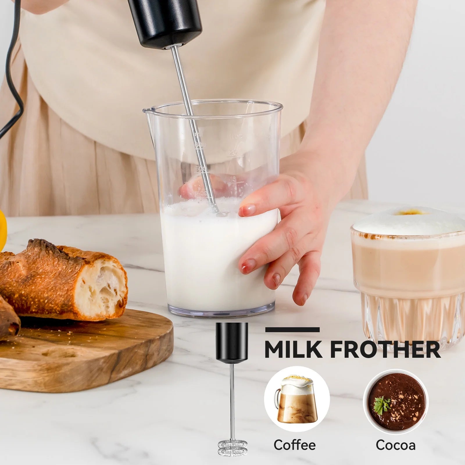 Immersion Blender, 1000W 20-Speed 5-In-1 Hand Blender with Turbo Mode, Scratch-Resistant Stick Blender for Baby Food, Ice & Smoothie(Black)