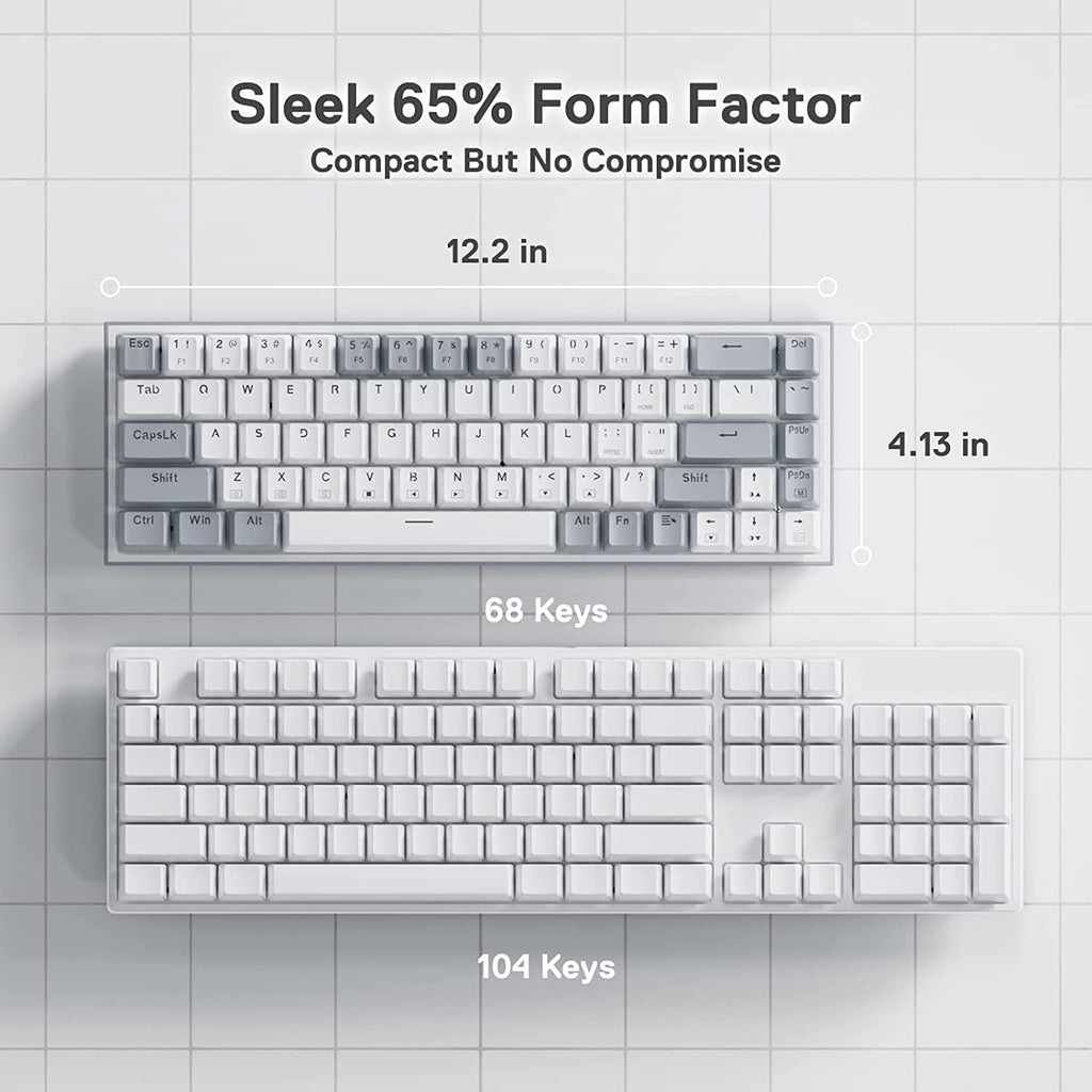 K631 Gery 65% Wired RGB Gaming Keyboard, 68 Keys Compact Mechanical Keyboard W/100% Hot-Swap Socket, Free-Mod Plate Mounted PCB & Dedicated Arrow Keys, Quiet Red Switch