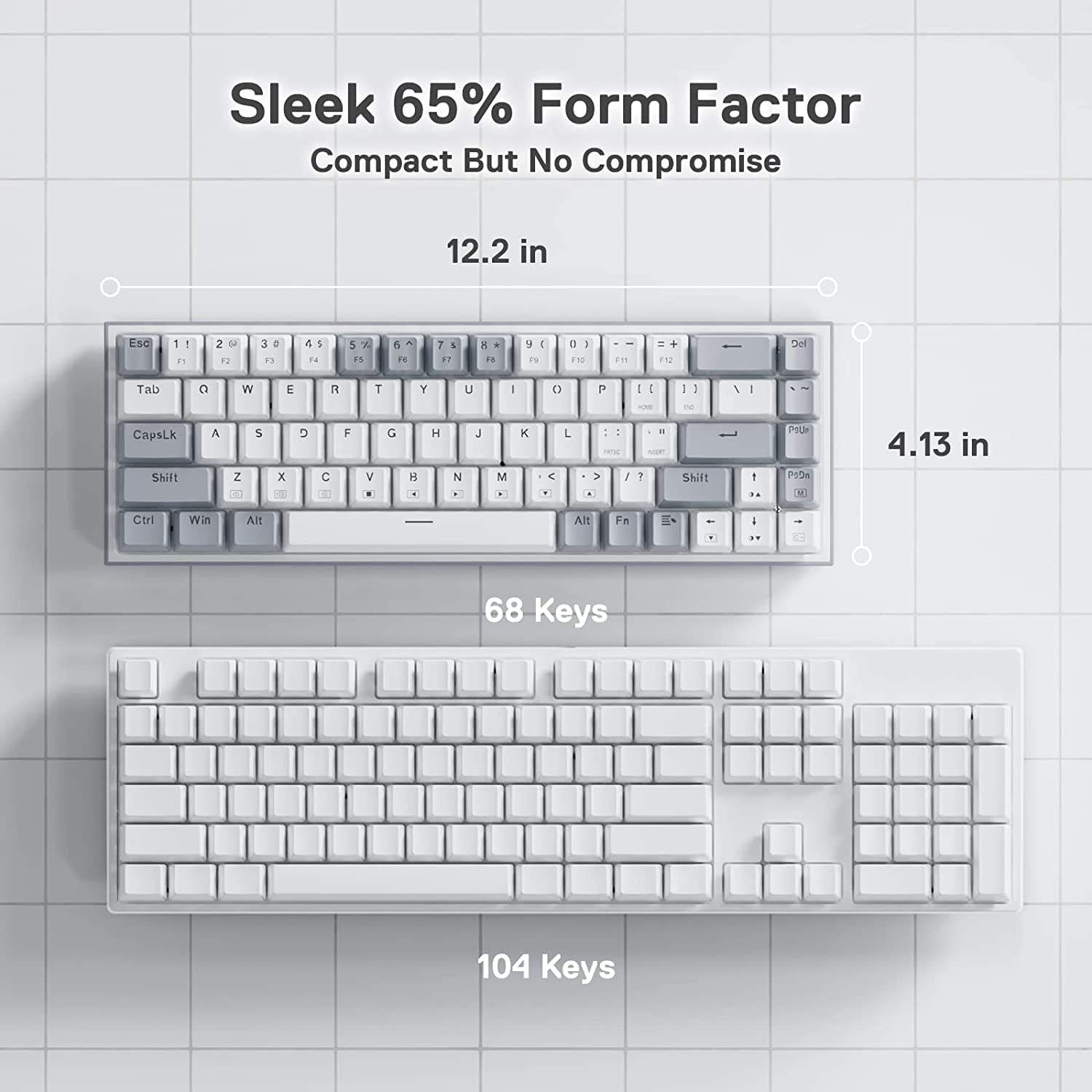 K631 Gery 65% Wired RGB Gaming Keyboard, 68 Keys Compact Mechanical Keyboard W/100% Hot-Swap Socket, Free-Mod Plate Mounted PCB & Dedicated Arrow Keys, Quiet Red Switch