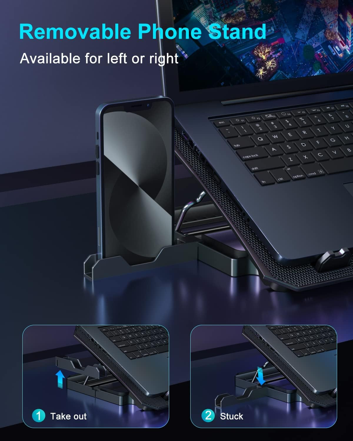 Laptop Cooling Pad, Gaming Laptop Cooler 2 Fans for 10-15.6 Inch Laptops, 5 Height Stands, 2 USB Ports (S039)