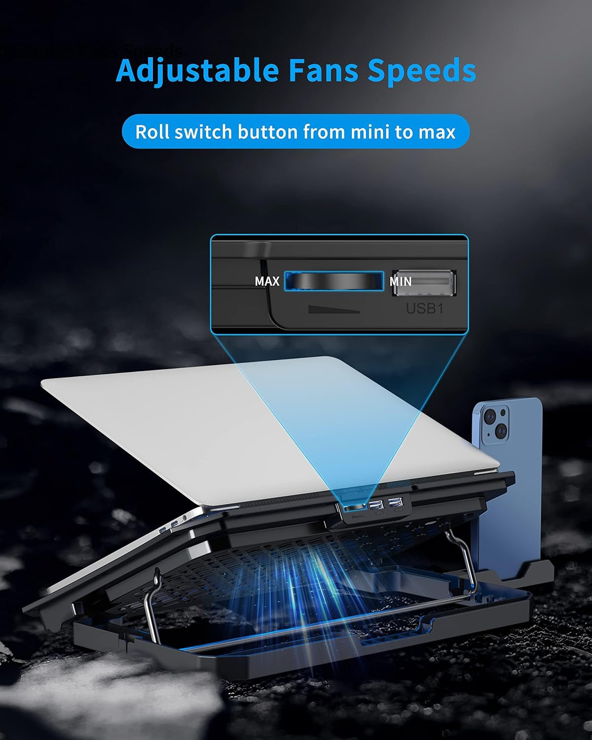Laptop Cooling Pad for 12-15.6 Inch, 6 Cooler Fans with Blue Lights, Laptop Cooling Stand with 2 USB Ports (Blue)