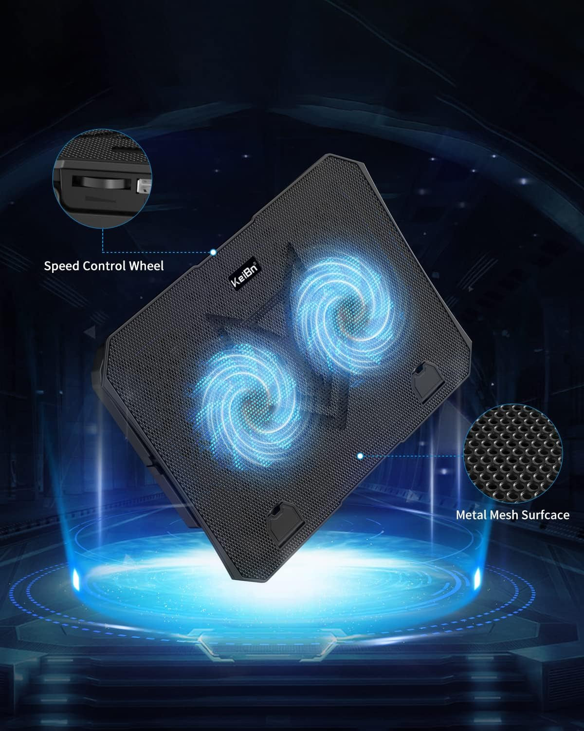 Laptop Cooling Pad, Gaming Laptop Cooler 2 Fans for 10-15.6 Inch Laptops, 5 Height Stands, 2 USB Ports (S039)
