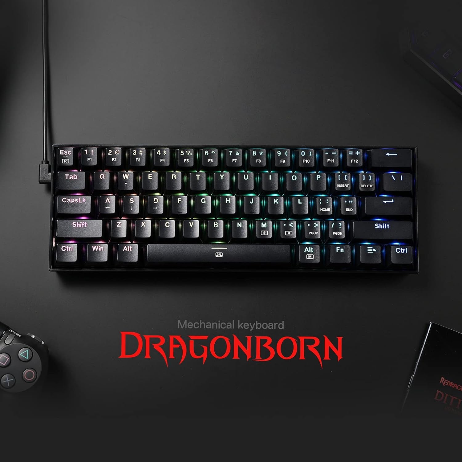 K630 Dragonborn 60% Wired RGB Gaming Keyboard, 61 Keys Compact Mechanical Keyboard with Tactile Blue Switch, Pro Driver Support, Black
