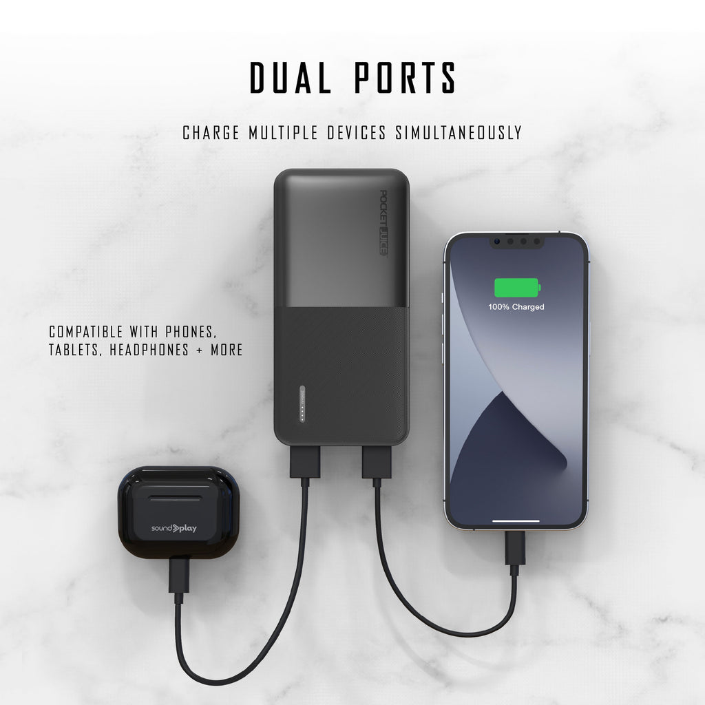Slim Pro 20,000Mah, Portable Power Bank and Charger with Dual USB Ports, Black