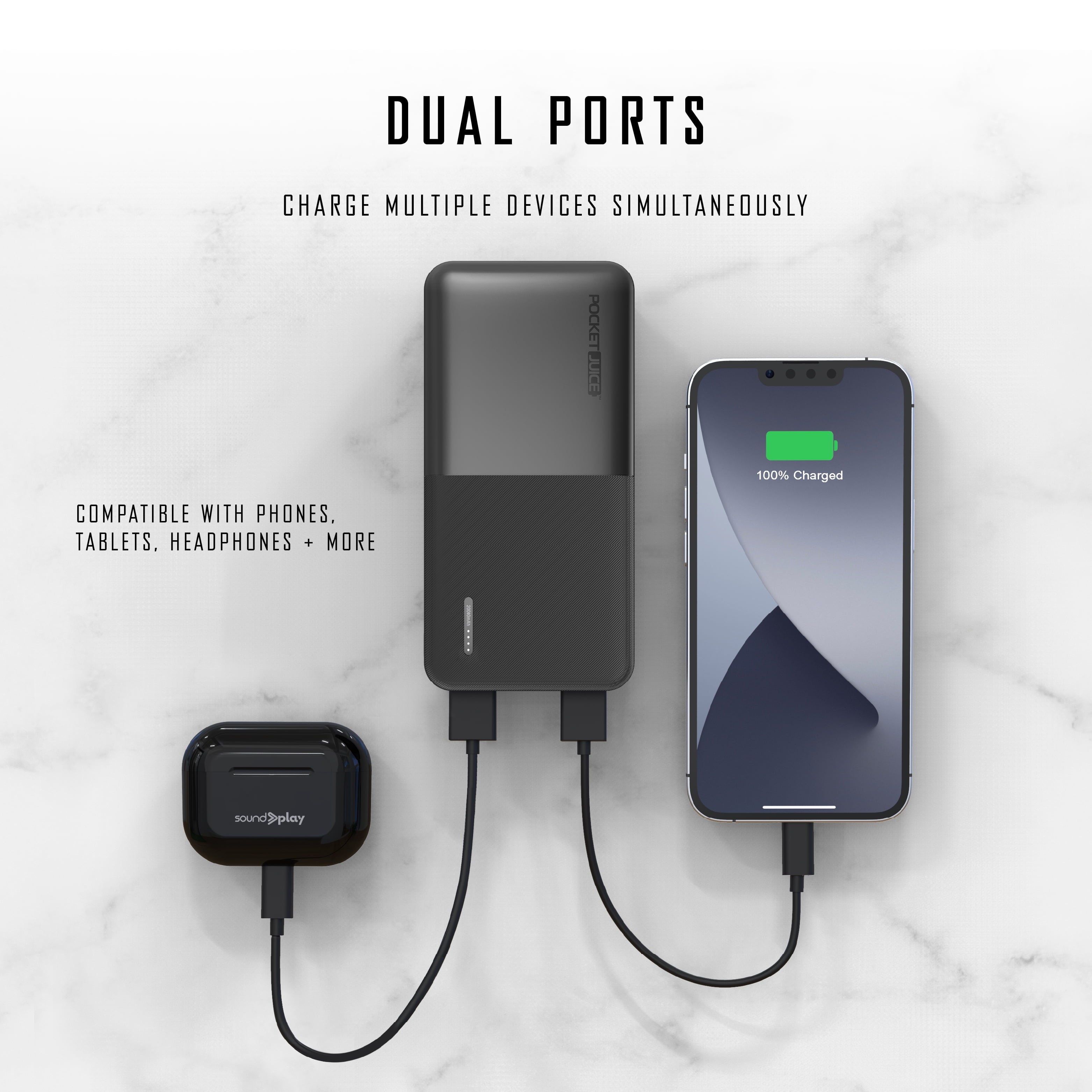 Slim Pro 20,000Mah, Portable Power Bank and Charger with Dual USB Ports, Black