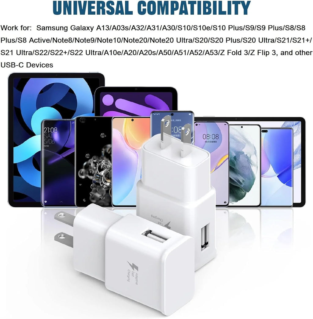 2-Pack Type C Fast Charger,Compatible with Samsung Charger Android Phone USB-C Charging Cable 10Ft Compatible for Galaxy S23/S22/S21/S20/S10E/S9/S8/Note20/Note10/Note9/Z Fold 3/4/5,White