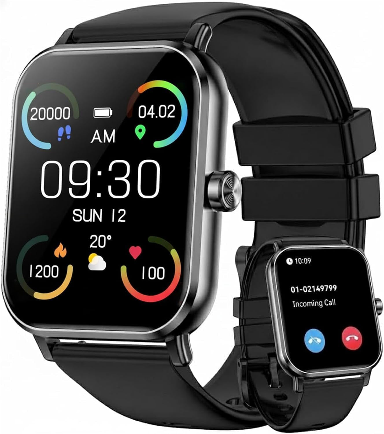 Smart Watch for Men Women, 1.85" HD Fitness Tracker with Bluetooth Calls, 5 ATM Waterproof, 130+ Sport Modes, 24/7 Heart Rate/Sleep Monitor, Pedometer, Calories, Smartwatch for Android Ios (Black)