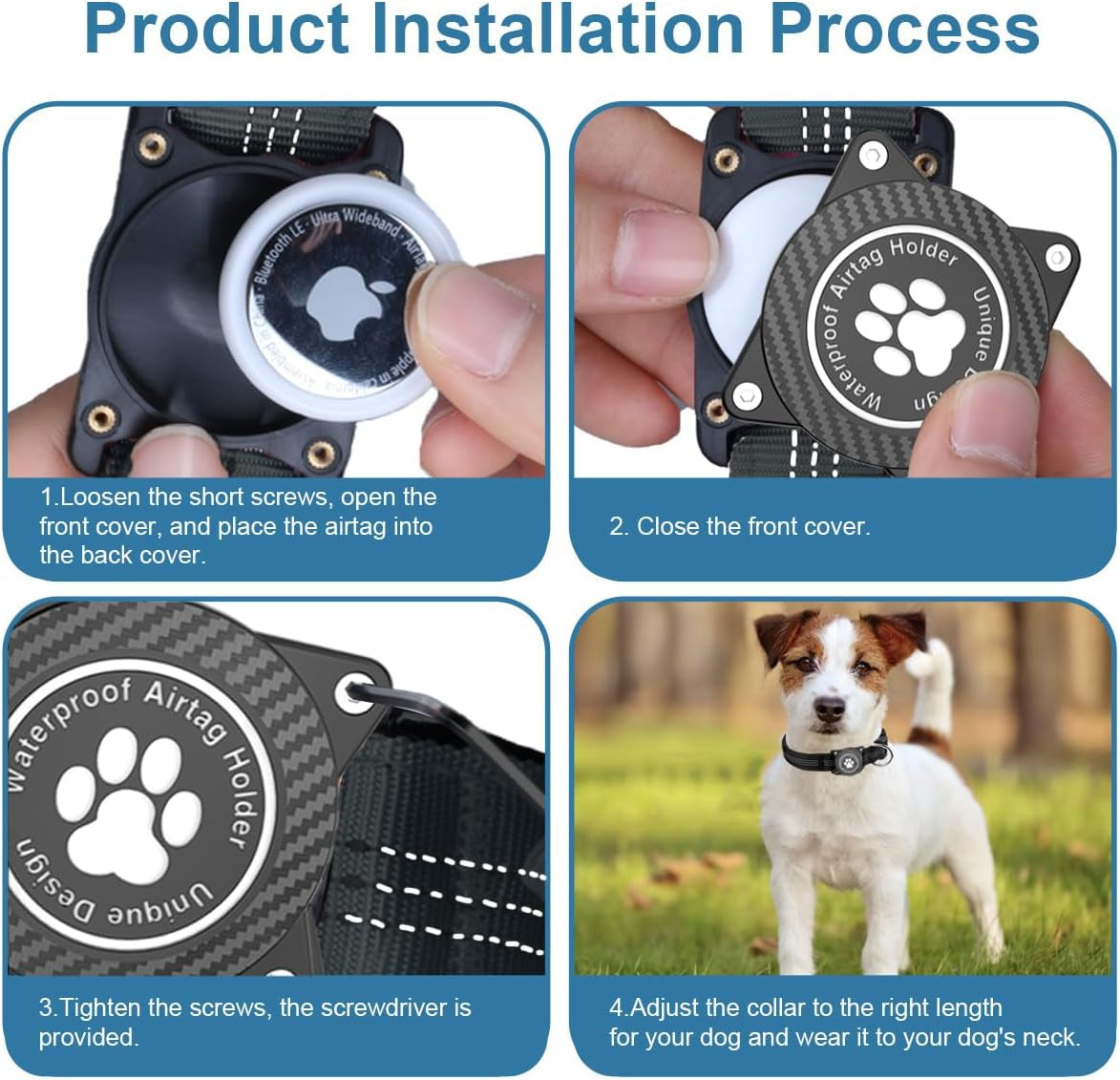 Airtag Dog Collar, Waterproof Air Tag Holder Dog Collar, Luminous & Reflective, Comfortable Padded, Adjustable Pet Collar for Small Medium Large Heavy Duty Dogs,Black, L