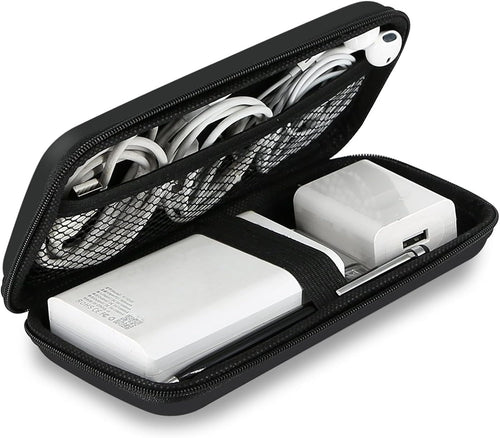 Travel Essential Electronics Organizer Pouch Charger Case, Shockproof Dual Zipper Power Bank Cables Tech Accessories Purse, Men & Women Travel Must Have Storage Bag, 6.5X3.2X1 Inch Black