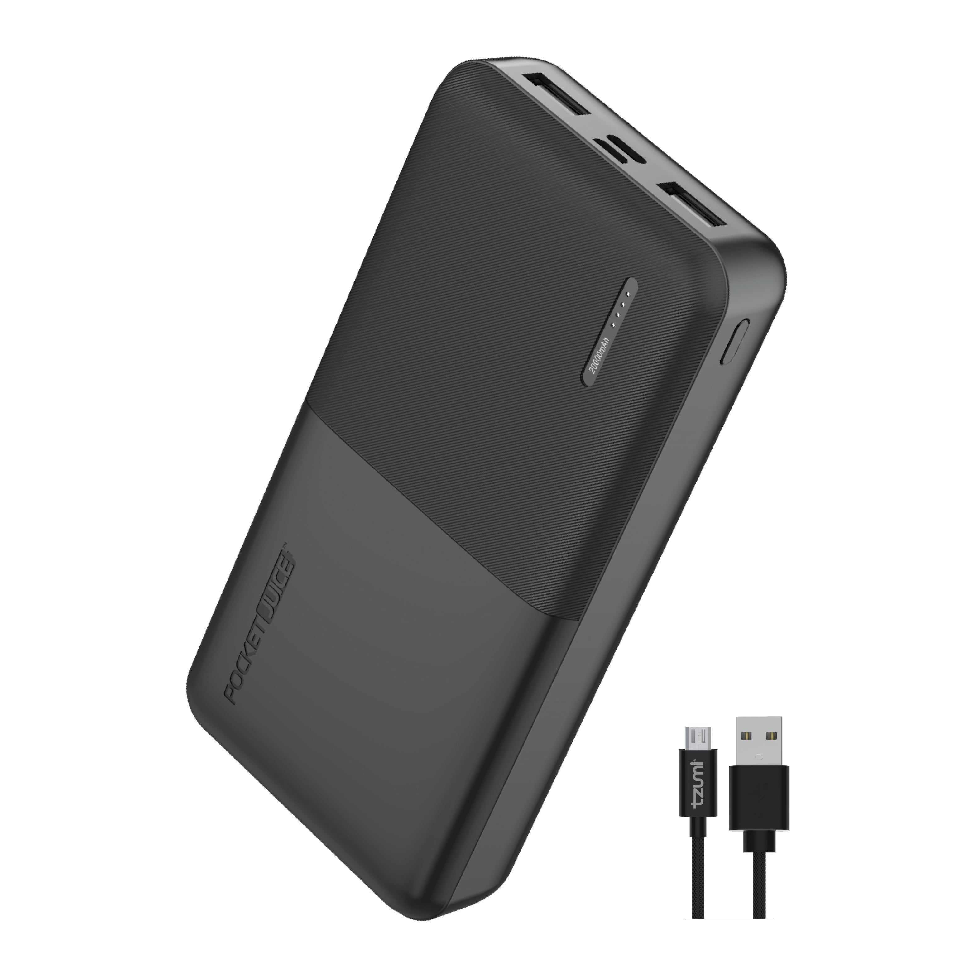 Slim Pro 20,000Mah, Portable Power Bank and Charger with Dual USB Ports, Black