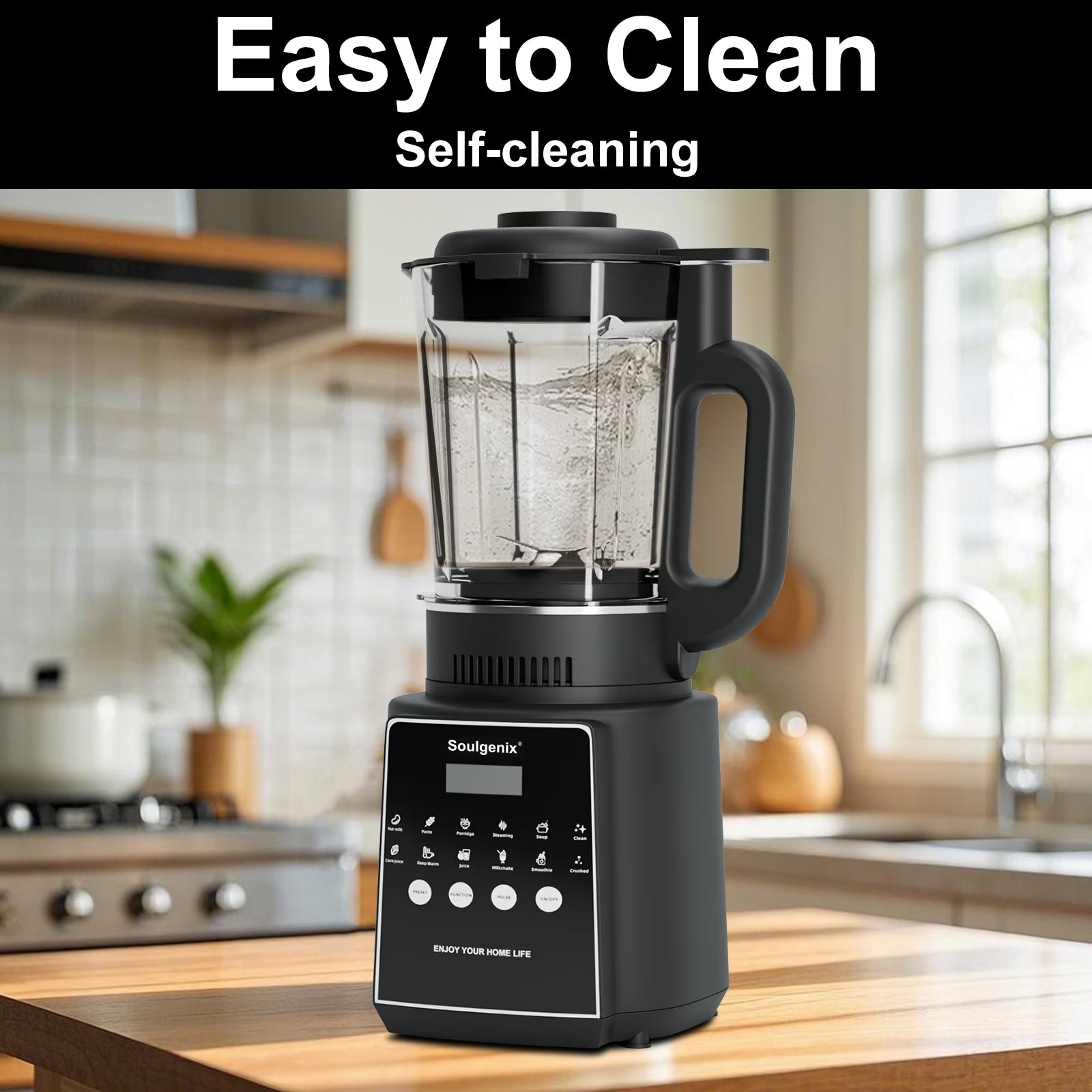 Blender for Smoothies, 50 Oz Countertop Blender with Milkshake, Juice, Crush Ice and Pulse, 1200W Peak Watts, Powercrush Food Processor with Self-Cleaning, Stainless Steel Blade, Black