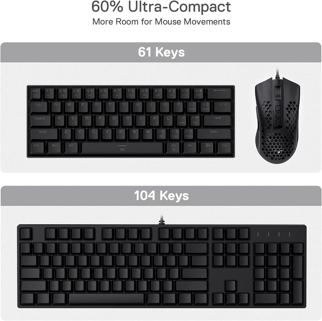 K630 Dragonborn 60% Wired RGB Gaming Keyboard, 61 Keys Compact Mechanical Keyboard with Tactile Blue Switch, Pro Driver Support, Black