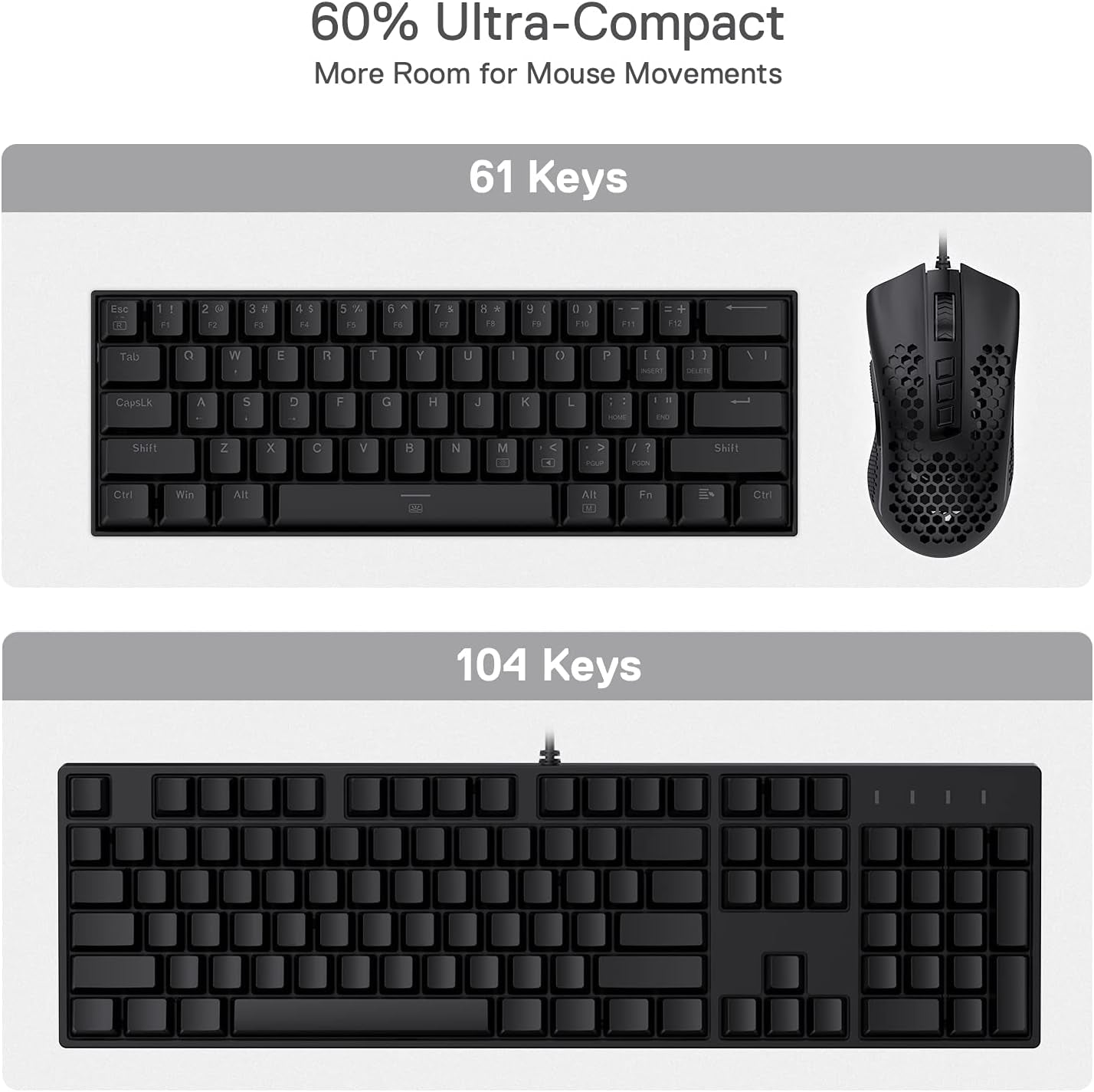 K630 Dragonborn 60% Wired RGB Gaming Keyboard, 61 Keys Compact Mechanical Keyboard with Tactile Blue Switch, Pro Driver Support, Black