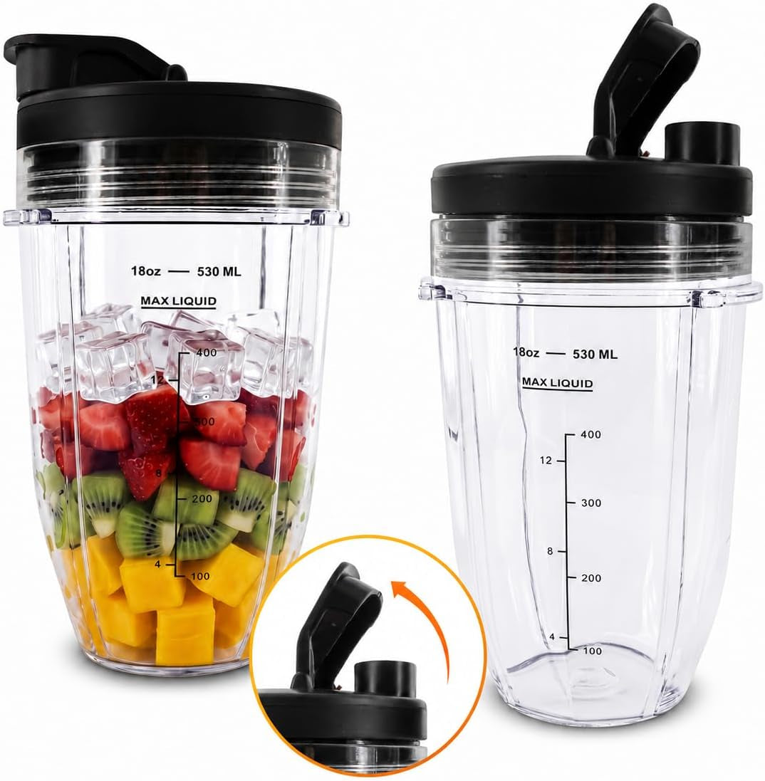18 Oz Replacement Cups for Ninja Blender – 2 Pcs Compatible with BL480/BL450/480D, BN800/751/801/401, Auto-Iq Series NN, BL910 | SS101/151/401 – Blender Cups for Smoothies & Shakes | Twist-On Design