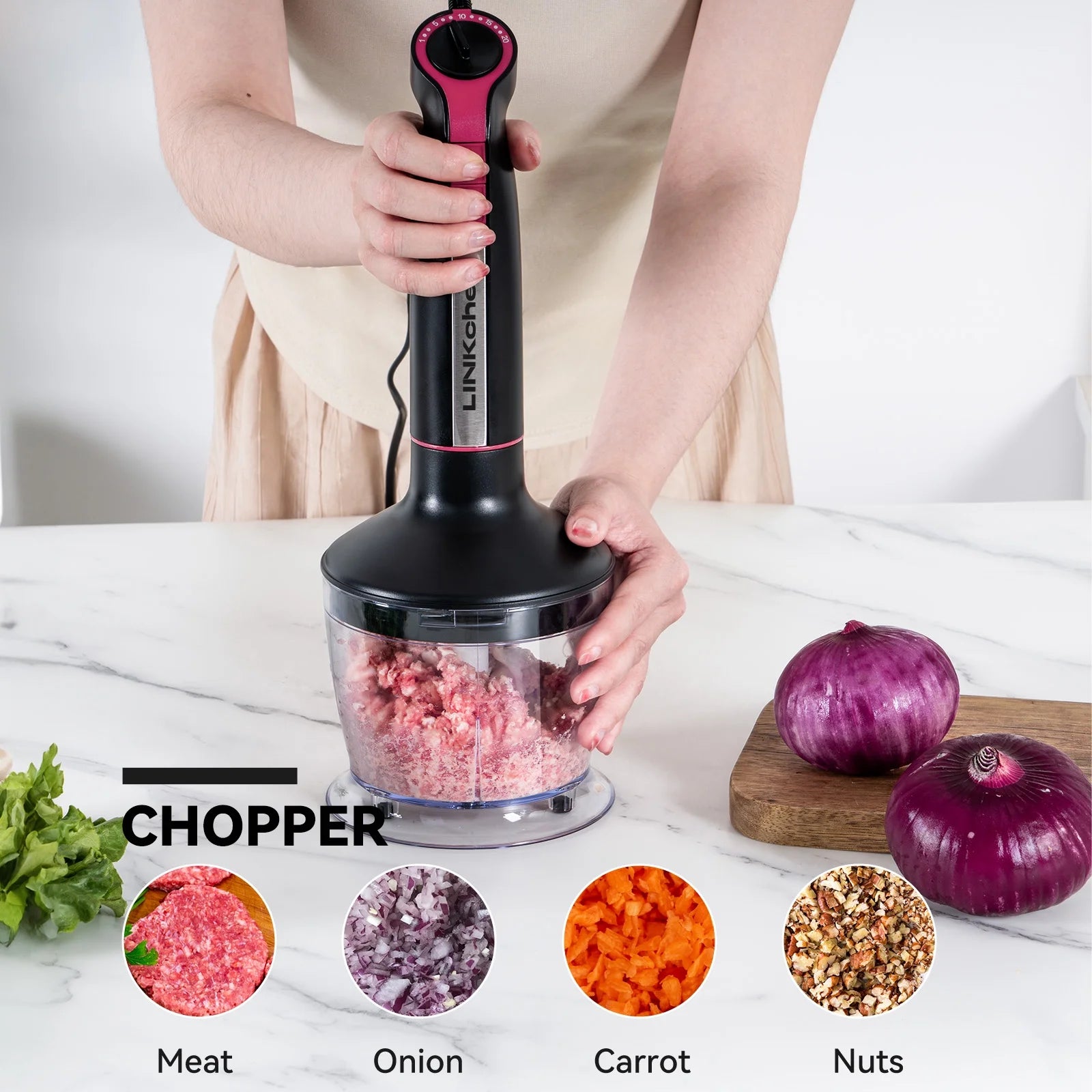 Immersion Blender, 1000W 20-Speed 5-In-1 Hand Blender with Turbo Mode, Scratch-Resistant Stick Blender for Baby Food, Ice & Smoothie(Black)
