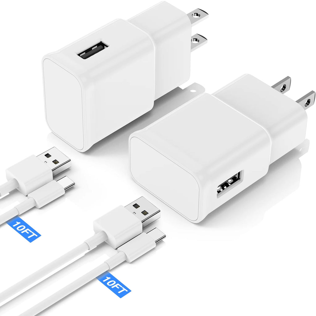 2-Pack Type C Fast Charger,Compatible with Samsung Charger Android Phone USB-C Charging Cable 10Ft Compatible for Galaxy S23/S22/S21/S20/S10E/S9/S8/Note20/Note10/Note9/Z Fold 3/4/5,White