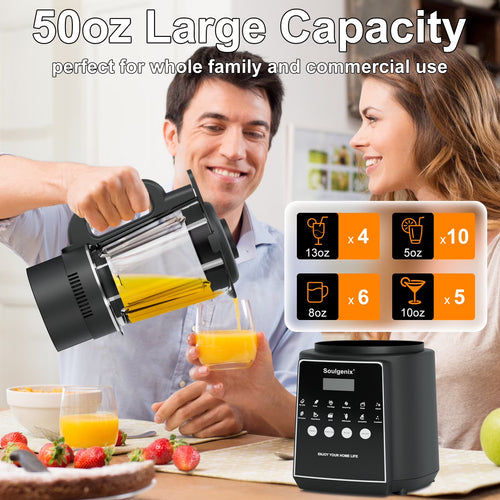 Blender for Smoothies, 50 Oz Countertop Blender with Milkshake, Juice, Crush Ice and Pulse, 1200W Peak Watts, Powercrush Food Processor with Self-Cleaning, Stainless Steel Blade, Black
