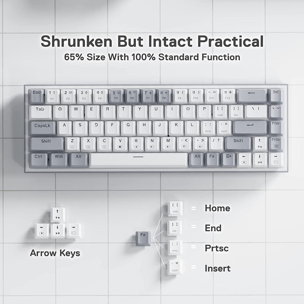 K631 Gery 65% Wired RGB Gaming Keyboard, 68 Keys Compact Mechanical Keyboard W/100% Hot-Swap Socket, Free-Mod Plate Mounted PCB & Dedicated Arrow Keys, Quiet Red Switch