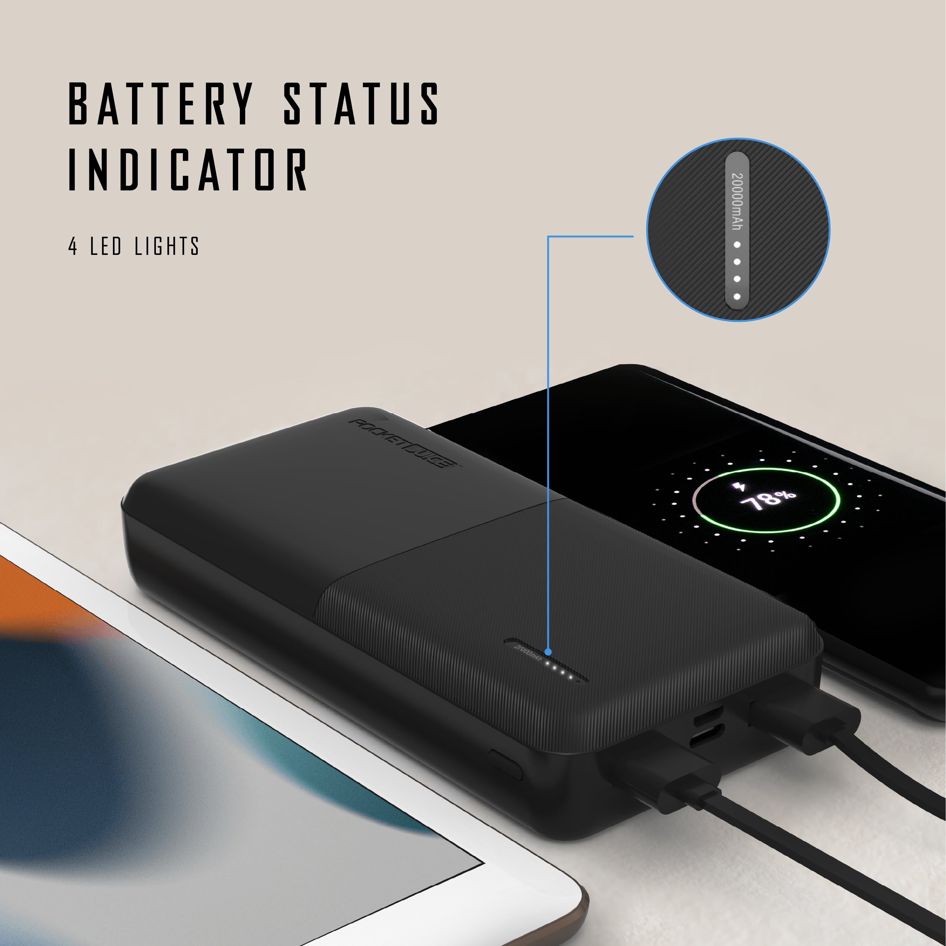Slim Pro 20,000Mah, Portable Power Bank and Charger with Dual USB Ports, Black