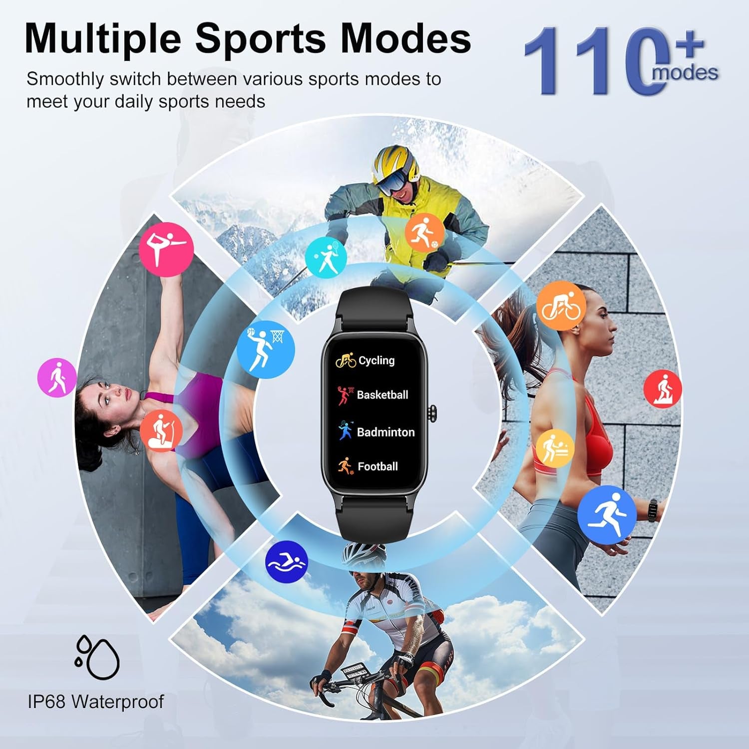 Smart Watch for Men Women, 1.57" Smartwatch (Answer/Make Call), 2026 New Fitness Tracker with 110+Sport Modes, Heart Rate/Sleep Monitor, IP68 Waterproof, Smartwatches for Android Ios Black
