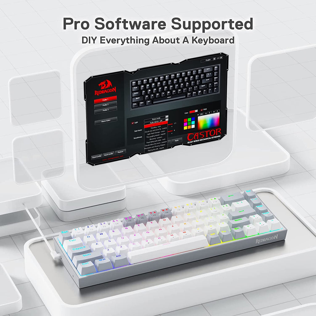 K631 Gery 65% Wired RGB Gaming Keyboard, 68 Keys Compact Mechanical Keyboard W/100% Hot-Swap Socket, Free-Mod Plate Mounted PCB & Dedicated Arrow Keys, Quiet Red Switch