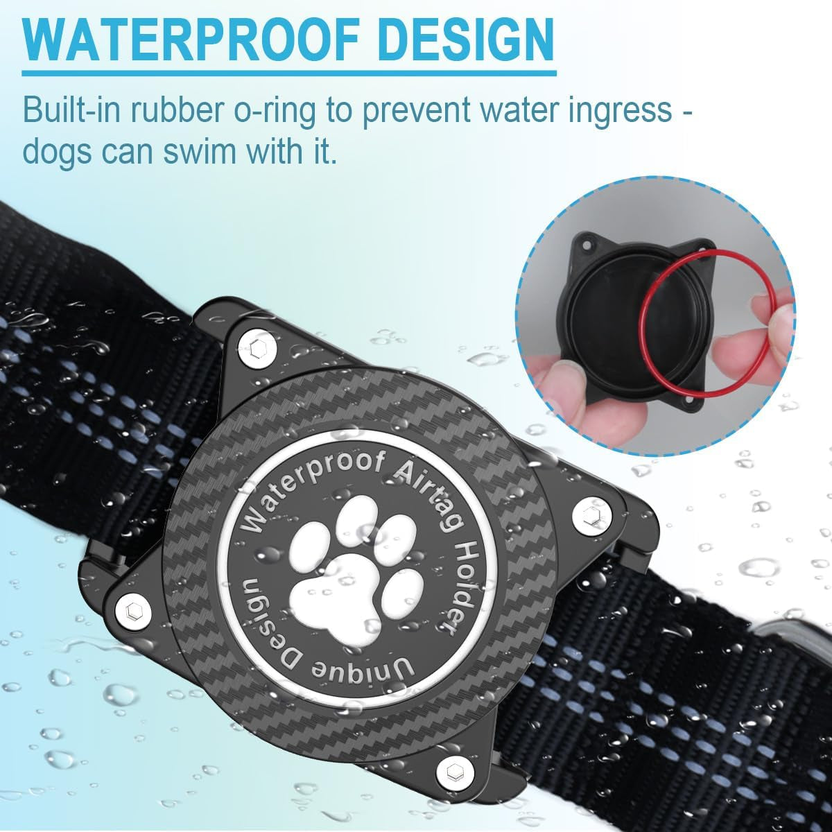 Airtag Dog Collar, Waterproof Air Tag Holder Dog Collar, Luminous & Reflective, Comfortable Padded, Adjustable Pet Collar for Small Medium Large Heavy Duty Dogs,Black, L