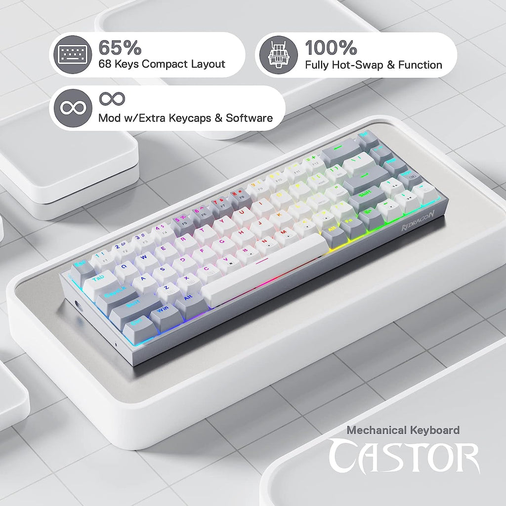 K631 Gery 65% Wired RGB Gaming Keyboard, 68 Keys Compact Mechanical Keyboard W/100% Hot-Swap Socket, Free-Mod Plate Mounted PCB & Dedicated Arrow Keys, Quiet Red Switch
