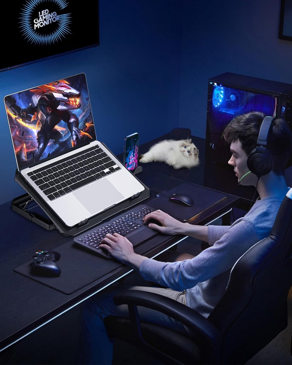 Laptop Cooling Pad for 12-15.6 Inch, 6 Cooler Fans with Blue Lights, Laptop Cooling Stand with 2 USB Ports (Blue)