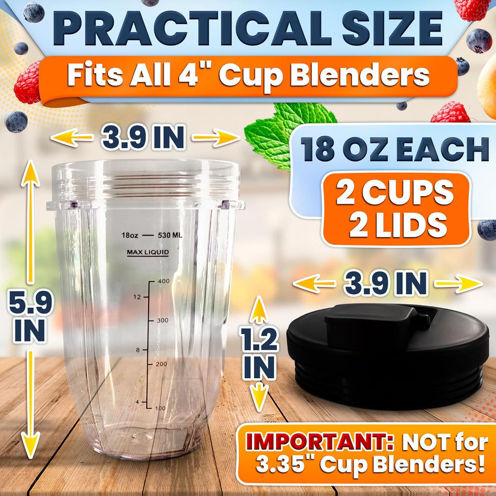 18 Oz Replacement Cups for Ninja Blender – 2 Pcs Compatible with BL480/BL450/480D, BN800/751/801/401, Auto-Iq Series NN, BL910 | SS101/151/401 – Blender Cups for Smoothies & Shakes | Twist-On Design