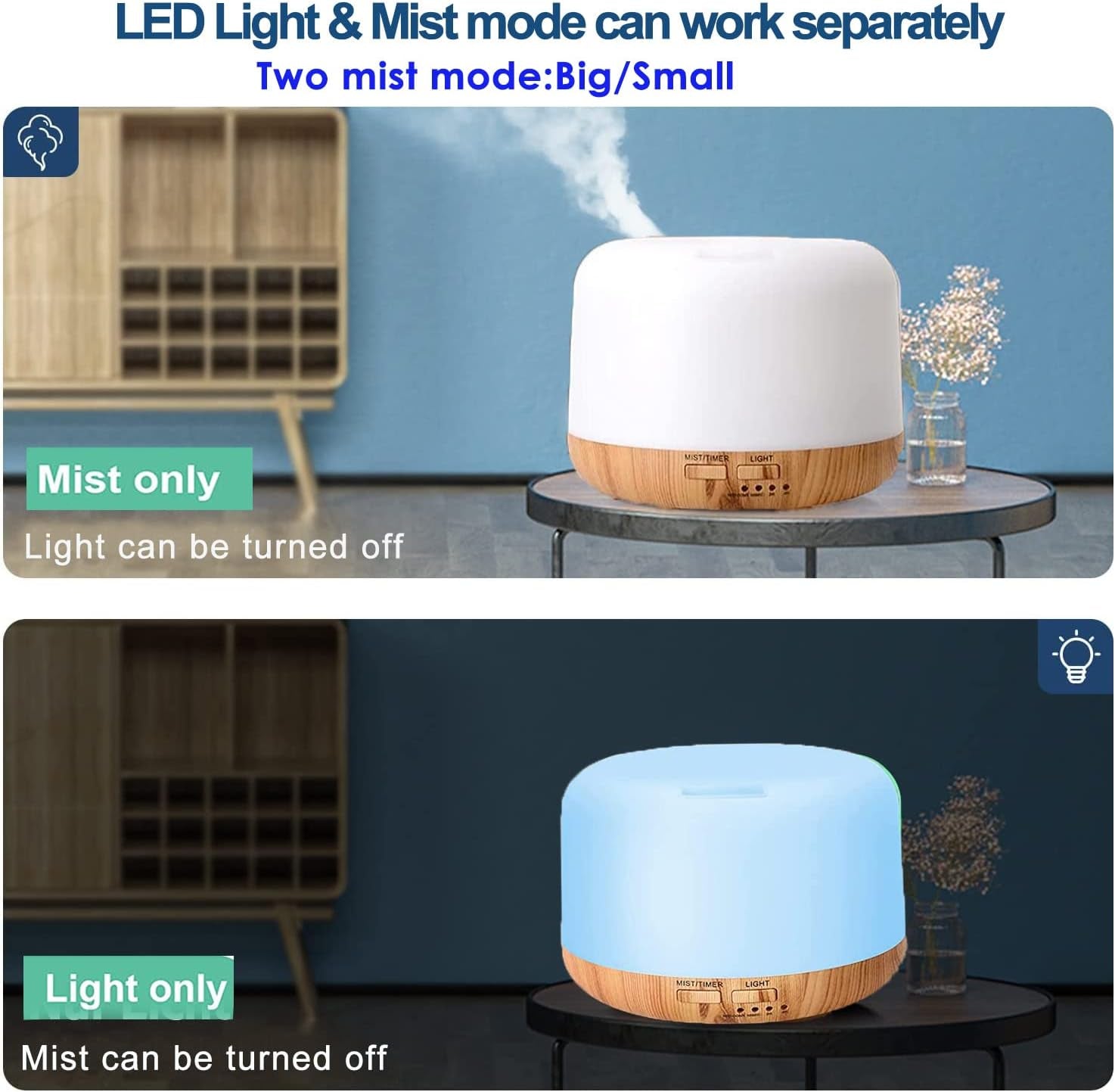Essential oils Diffuser Humidifier 300Ml,Electric Ultrasonic Air Aroma Diffusers Vaporizer,Scent Mist Defuser with Remote,Auto-Off,7Led Color Changing Light for Large Bed Room,Home,Office