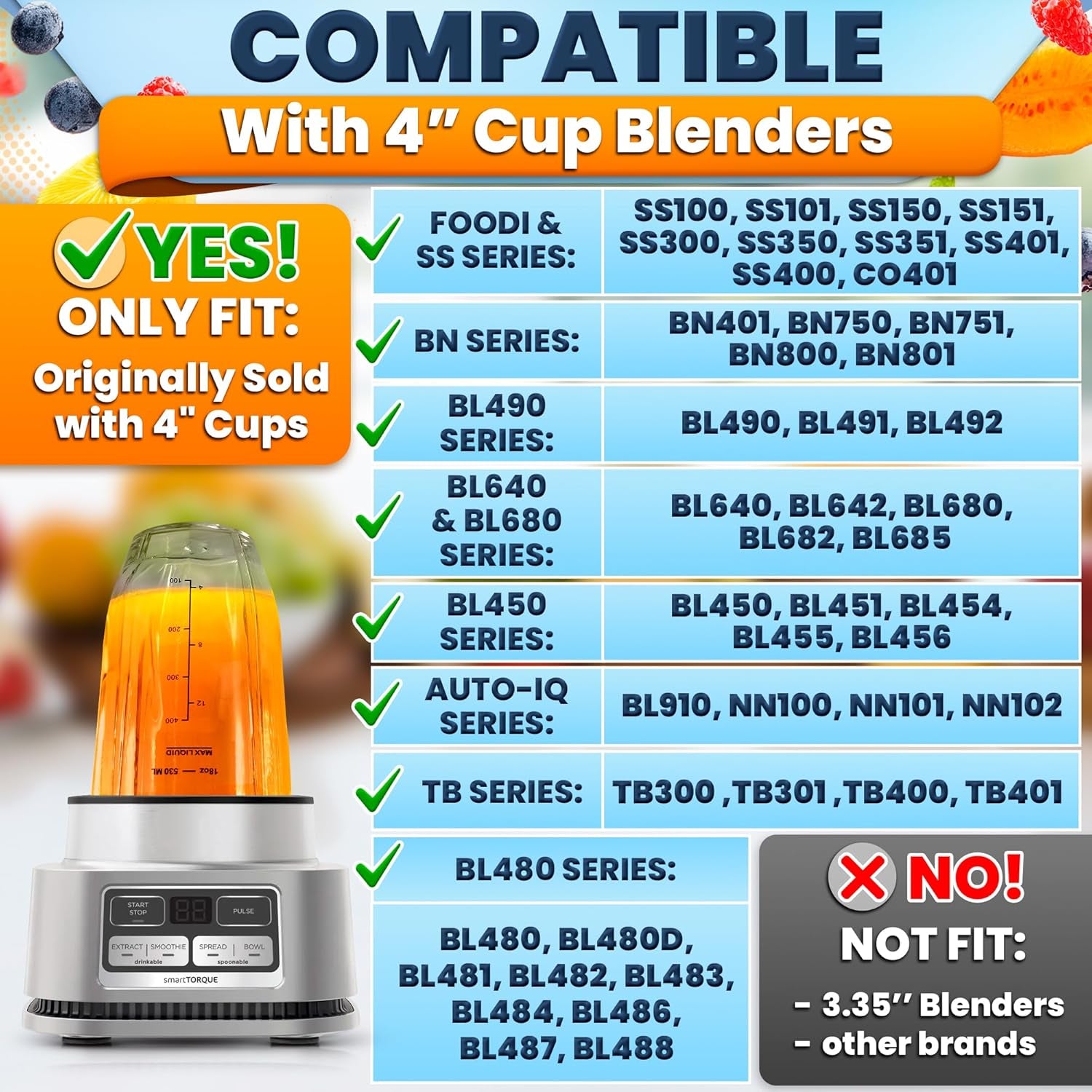 18 Oz Replacement Cups for Ninja Blender – 2 Pcs Compatible with BL480/BL450/480D, BN800/751/801/401, Auto-Iq Series NN, BL910 | SS101/151/401 – Blender Cups for Smoothies & Shakes | Twist-On Design