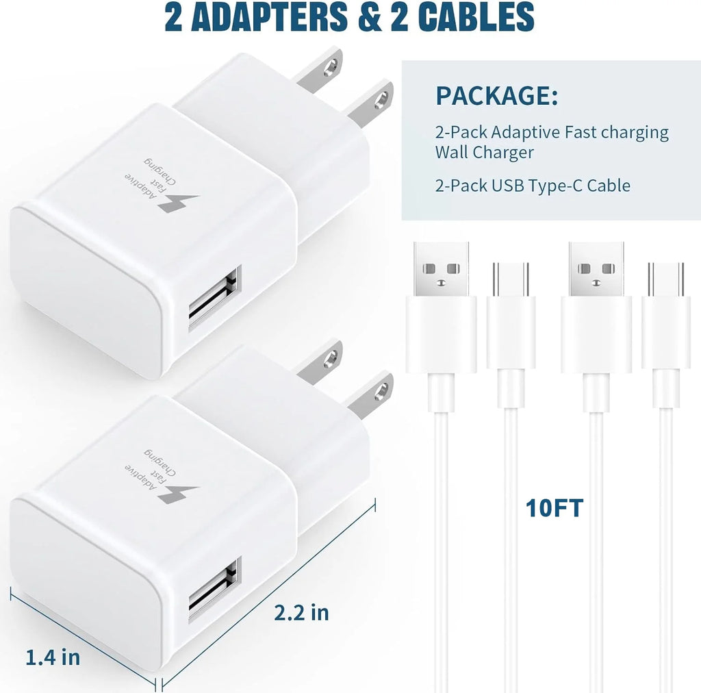 2-Pack Type C Fast Charger,Compatible with Samsung Charger Android Phone USB-C Charging Cable 10Ft Compatible for Galaxy S23/S22/S21/S20/S10E/S9/S8/Note20/Note10/Note9/Z Fold 3/4/5,White
