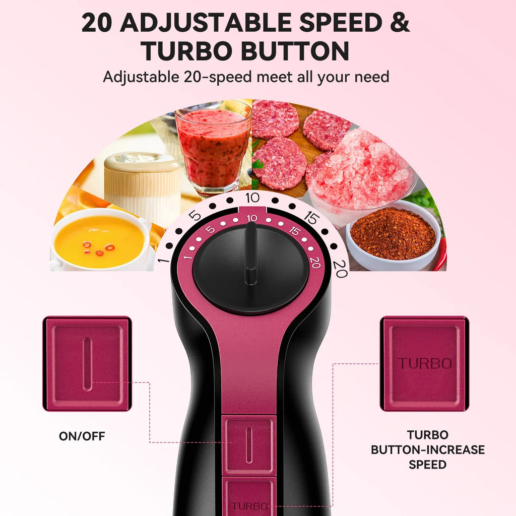 Immersion Blender, 1000W 20-Speed 5-In-1 Hand Blender with Turbo Mode, Scratch-Resistant Stick Blender for Baby Food, Ice & Smoothie(Black)